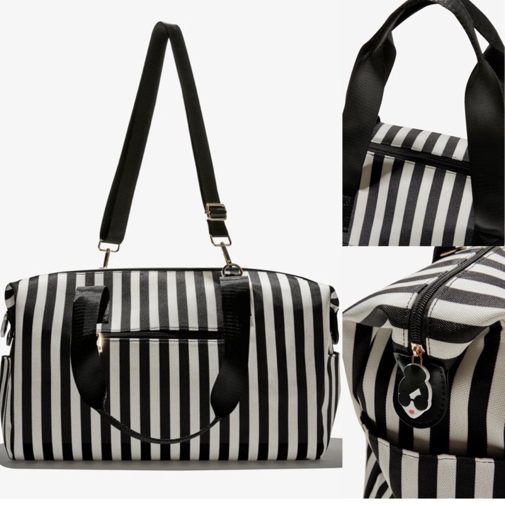 Alice + Olivia Monochrome Striped Travel Bag